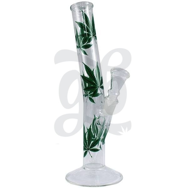 Bong con un diseño de cristal y hojas de marihuana