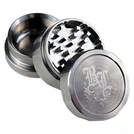 Grinder Acero Inoxidable Deluxe Black Leaf abierto 3 partes