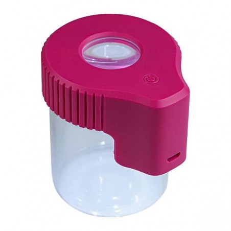 Exibidor com lupa rosa de vidro
