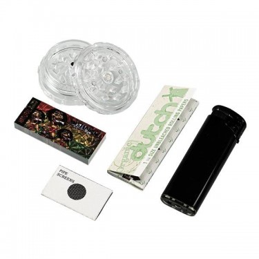 Set Bong con caja Greenline 16 cm grinder tips rejillas papel mechero