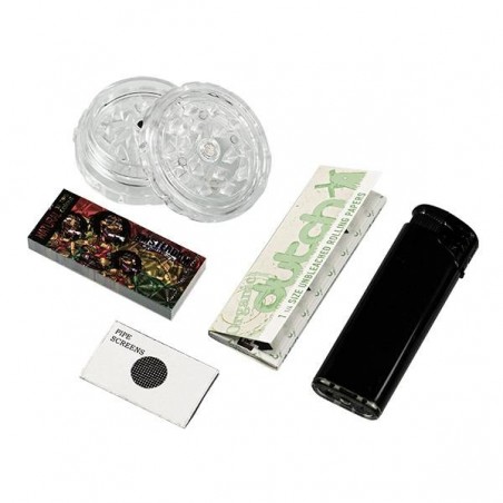 Set Bong con caja Greenline 16 cm grinder tips rejillas papel mechero