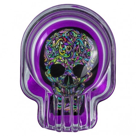 Cenicero Calavera de Cristal Champ morado frontal