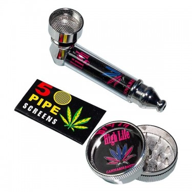 Set de pipa + grinder + rejillas planas componentes sin funda
