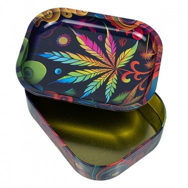 Caja de Metal con Bandeja de Liar 'Colourful Leaf'