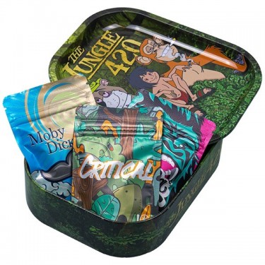 Pack CBD Outdoor Selection + Boîte en métal avec plateau à rouler 'The Jungle 420'