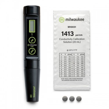Milwaukee C66 EC Meter with the calibration solutions