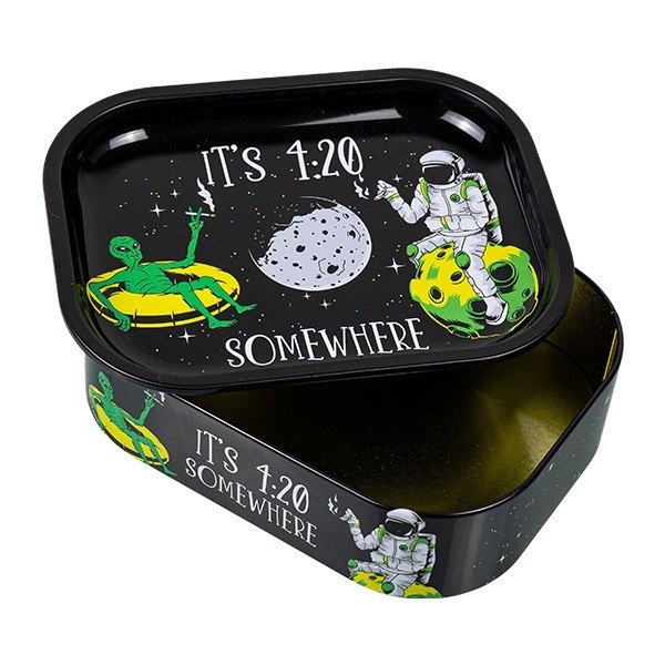 Caixa de Metal com Bandeja para Enrolar '420 Somewhere'