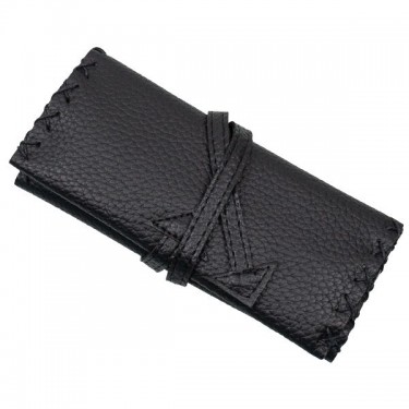 Faux Leather Tobacco Pouch With Zipper Black closed