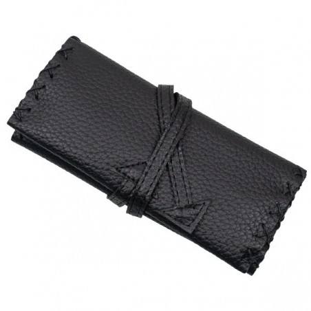 Faux Leather Tobacco Pouch With Zipper Black closed