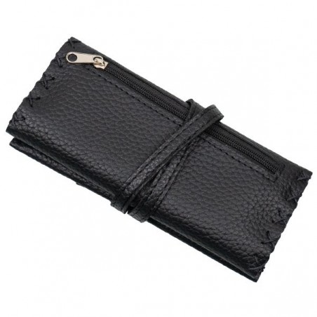 Faux Leather Tobacco Pouch With Zipper Black back part